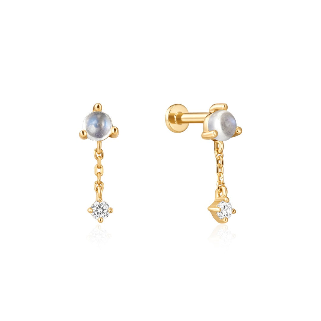 Moonstone & White Sapphire Drop Flatback Stud