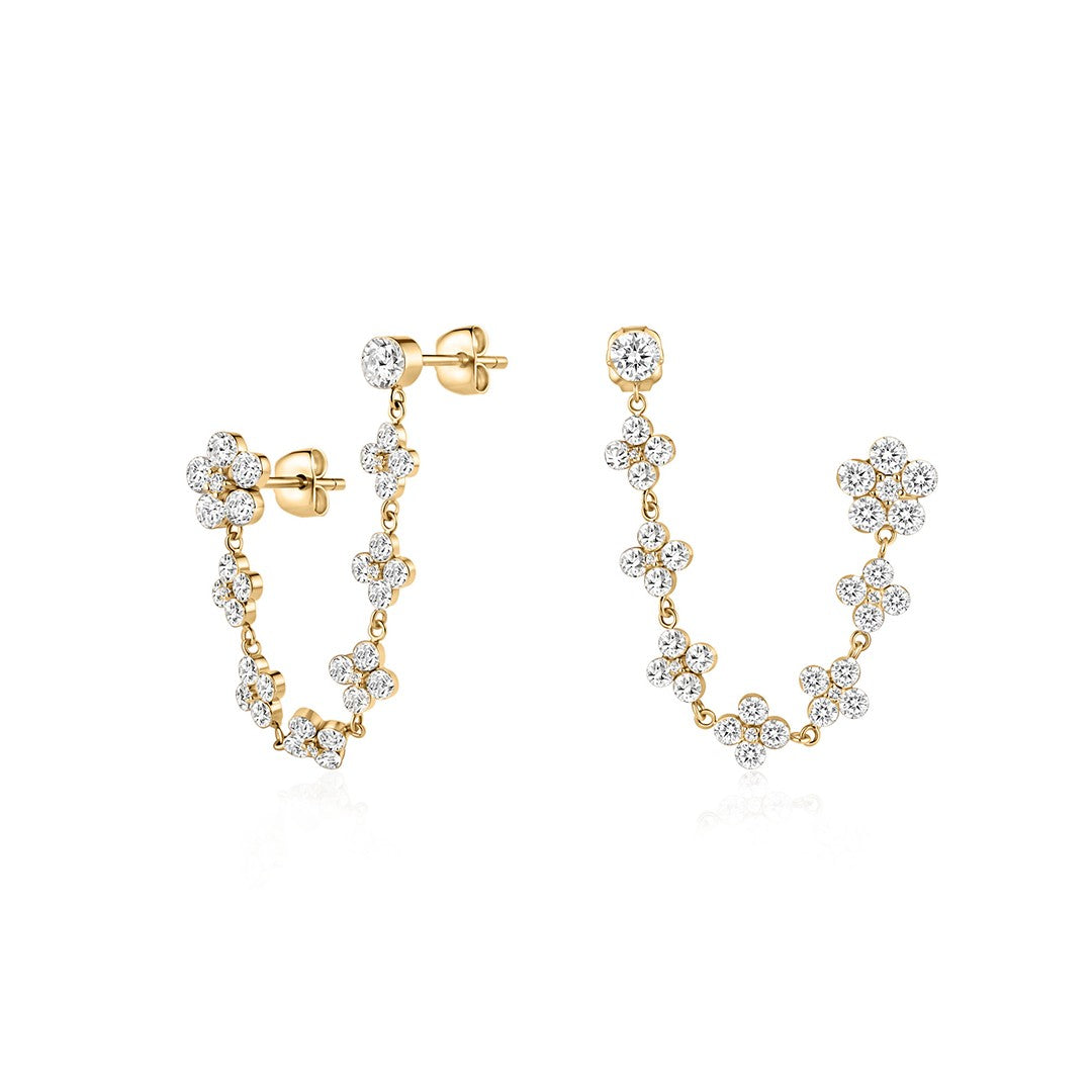 Lab Diamond Flower Cluster Linked Earrings with Invisible Setting