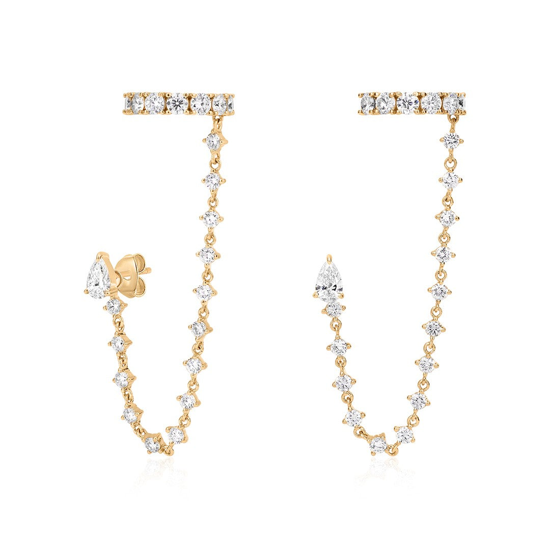 Pear & Round Lab-Grown Diamond Double Piercing Chain Earrings