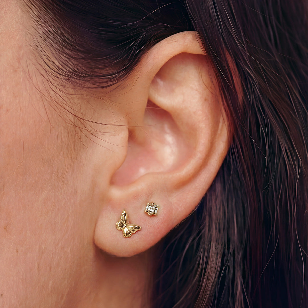 Tension-Set Baguette Lab-Grown Diamond Trio Stud Earrings