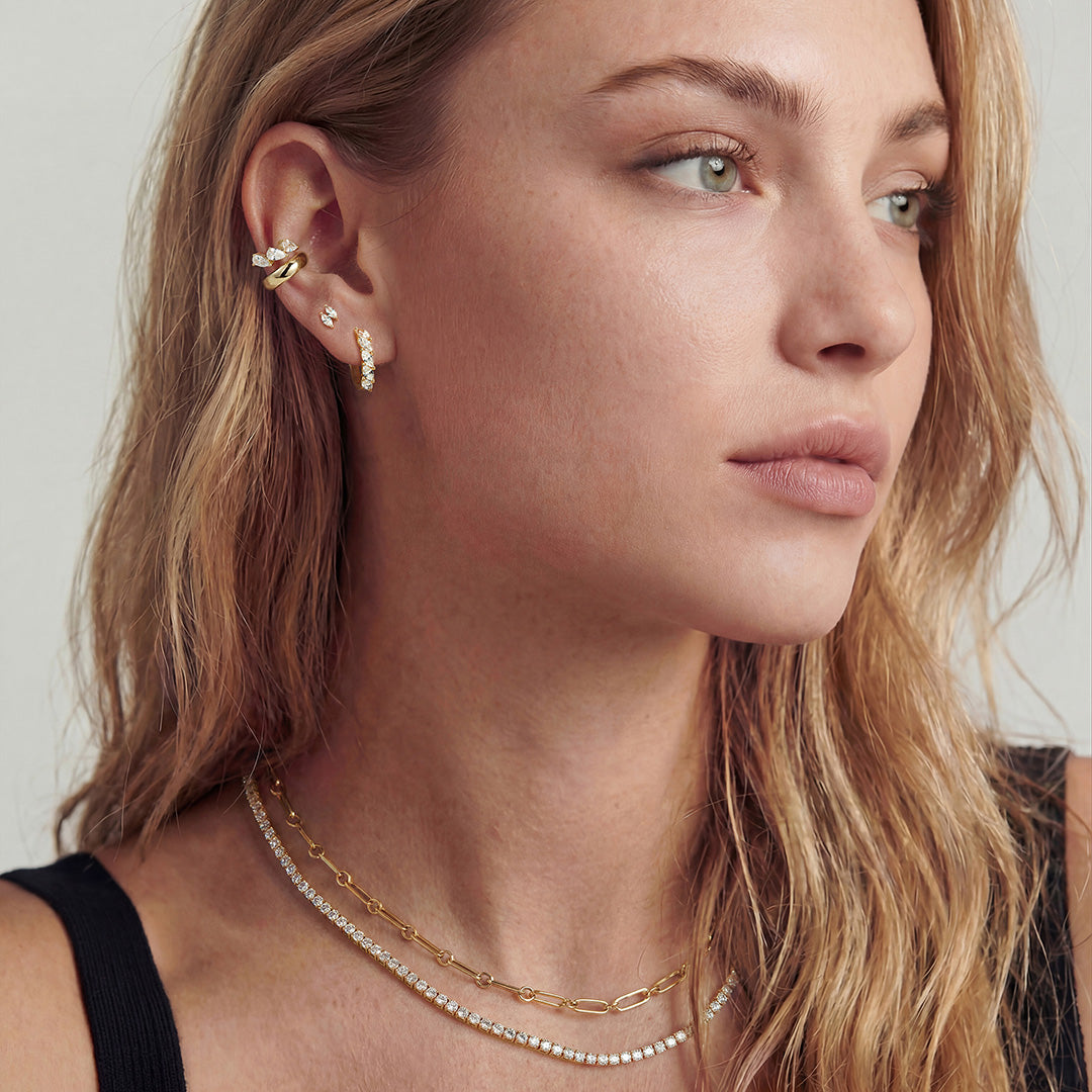 Lab-Grown Diamond Marquise Cluster Huggie Earrings