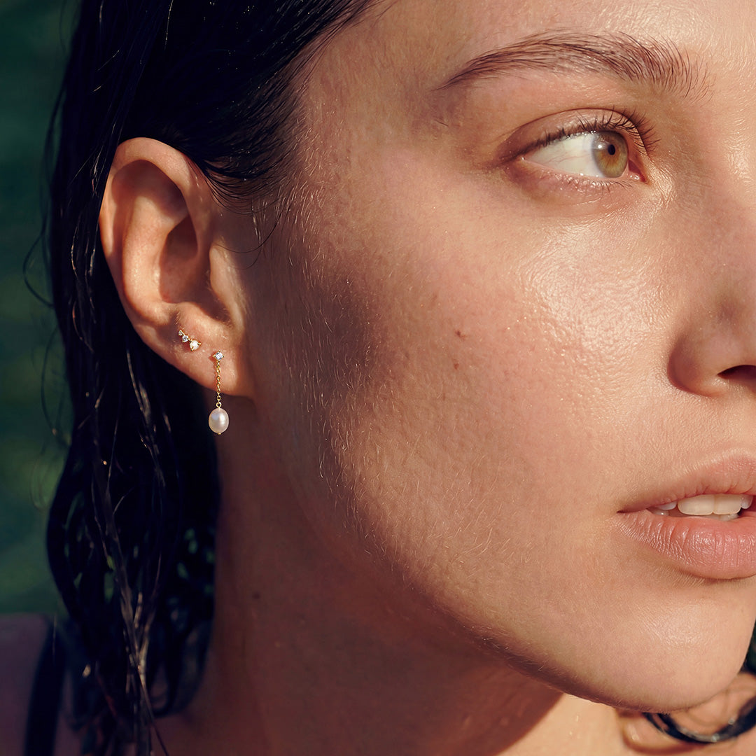 Pearl & Lab-Grown Diamond Climber Stud Earrings