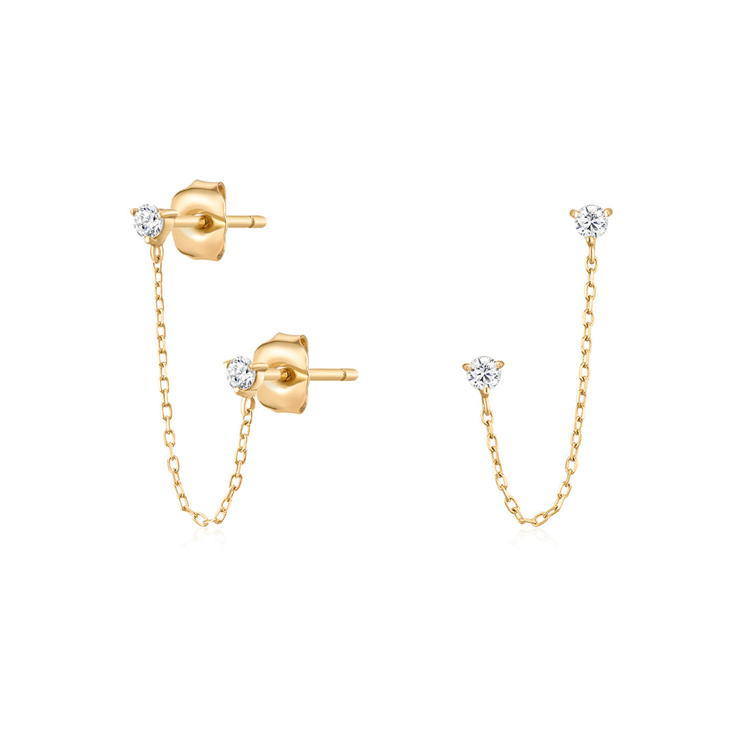 Gold Lab-Grown Diamond Drape Chain Earrings