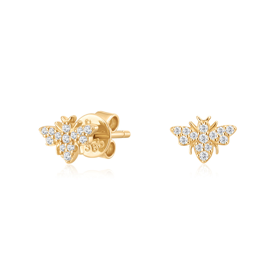 Gold Lab-Grown Diamond Bee Stud Earrings with Butterfly Backs