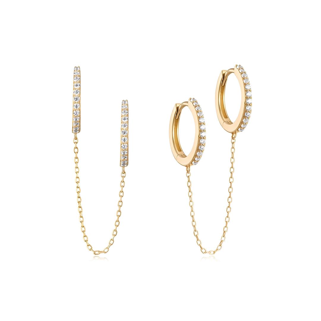 Lab-Grown Diamond Double Hoop Chain Earrings