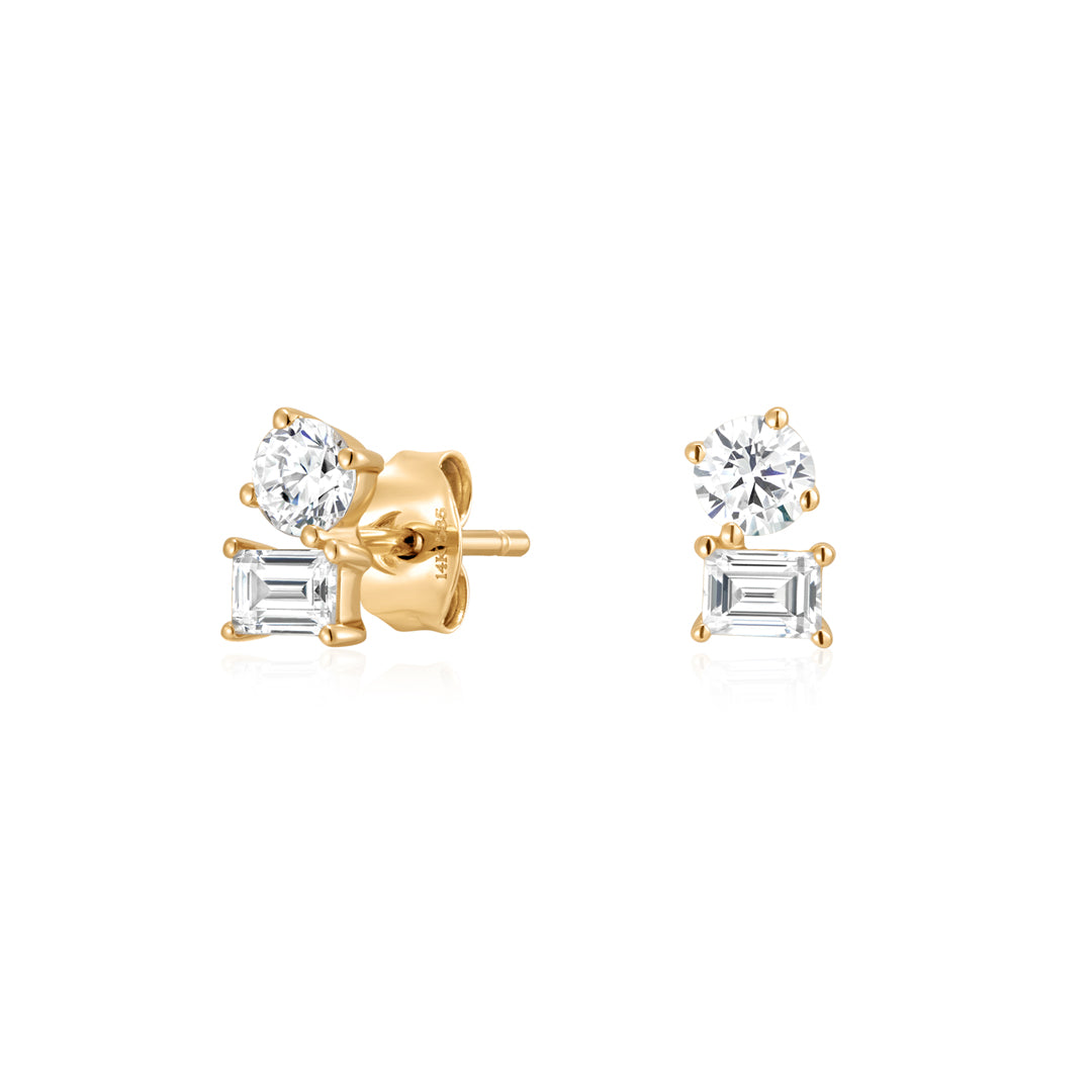 Lab-Grown Diamond Round and Baguette Stud Earrings with Butterfly Backs