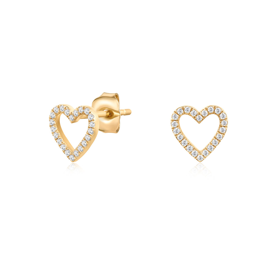 Gold Lab-Grown Diamond Heart Stud Earrings with Butterfly Backs