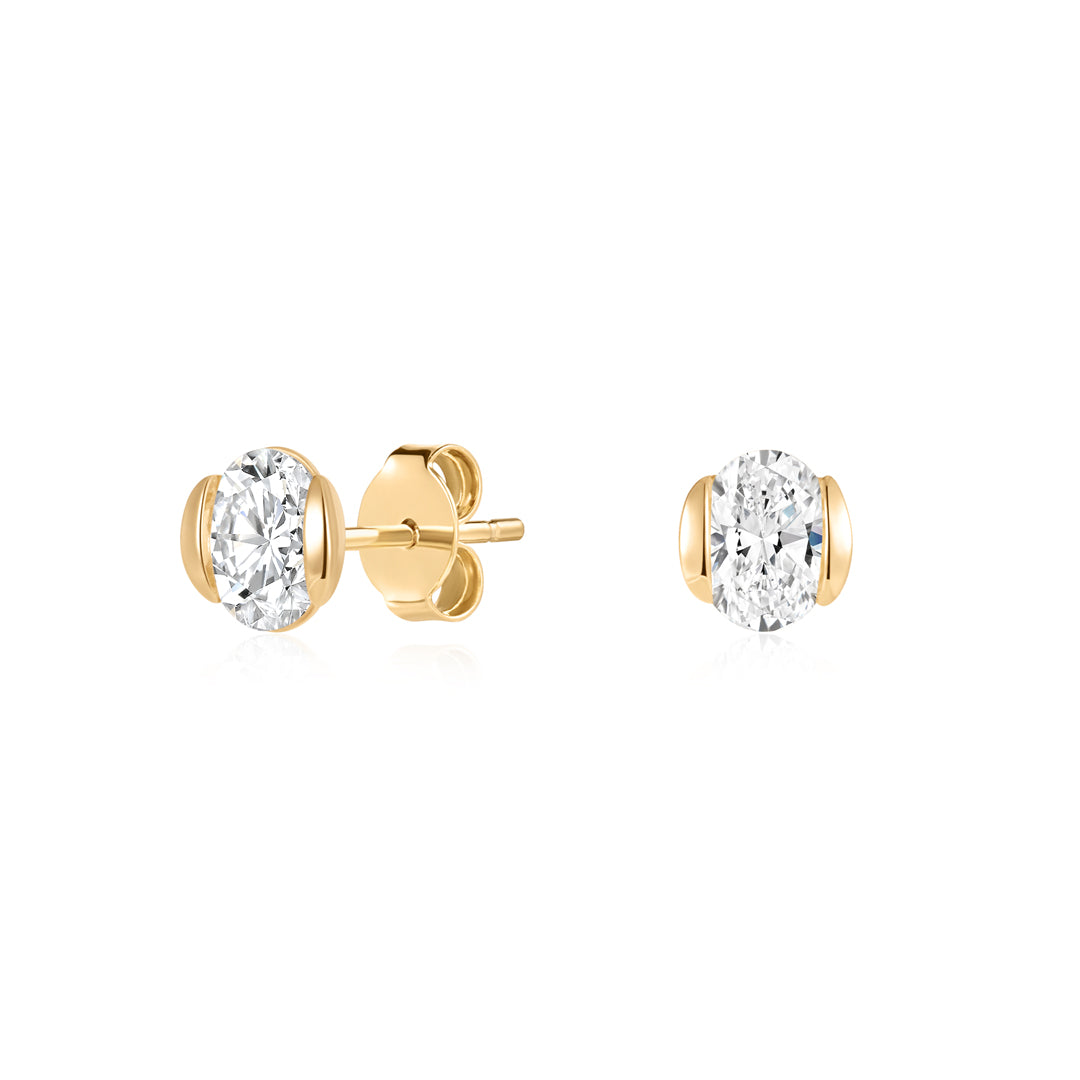 Oval Lab-Grown Diamond Stud Earrings with Semi-Bezel Setting