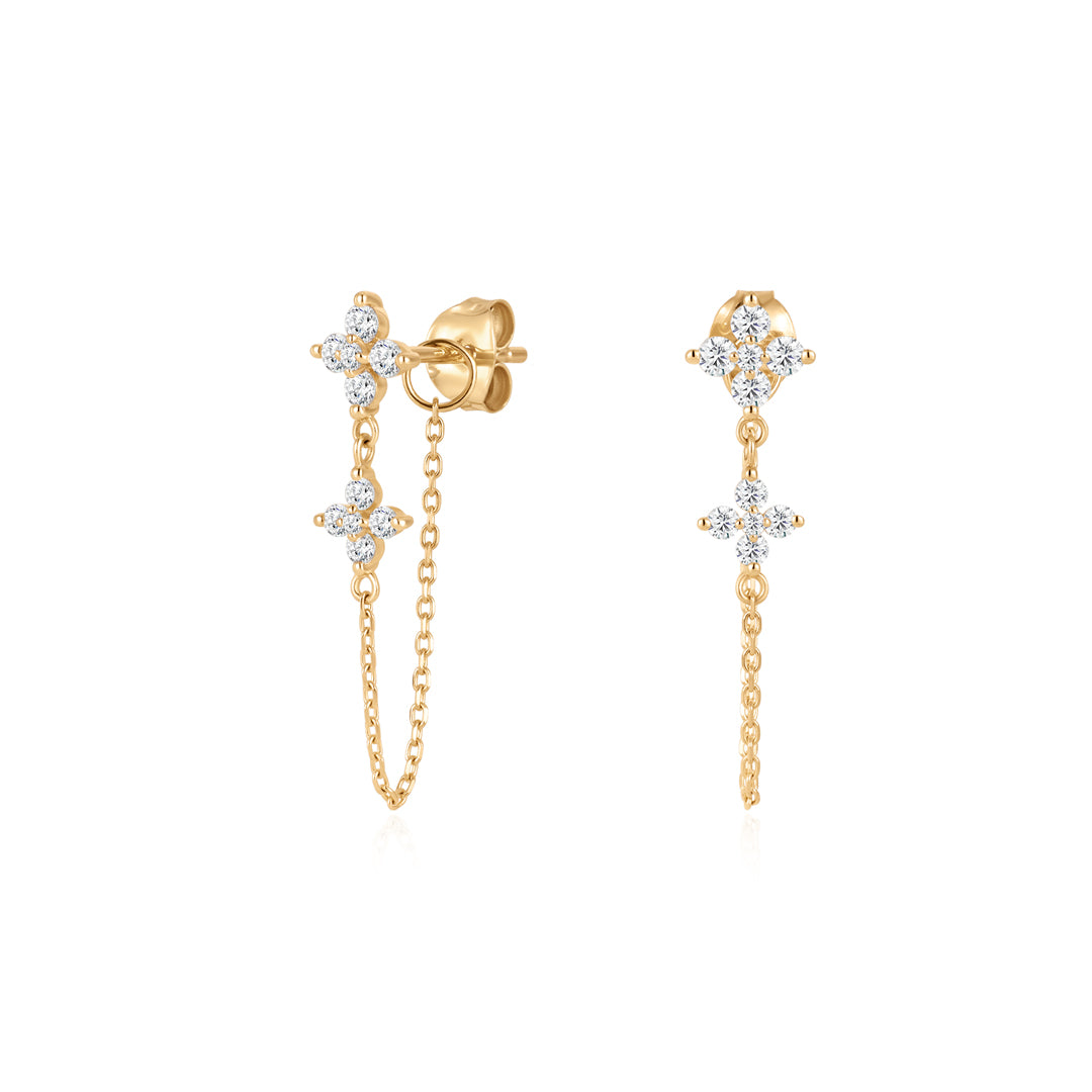Gold Clover Drop Earrings with Lab-Grown Diamonds