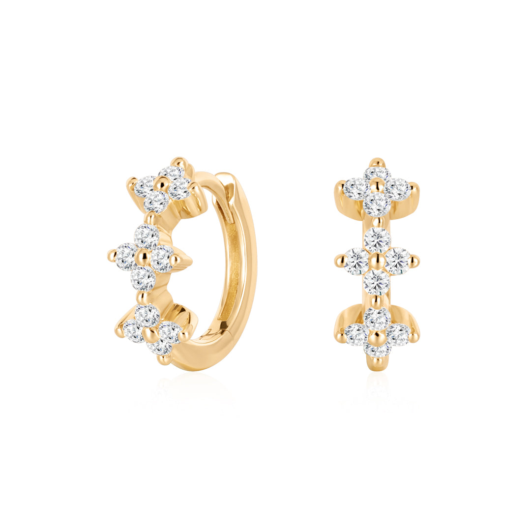 Fashion Gold Clover Hoop Earrings with Lab-Grown Diamonds
