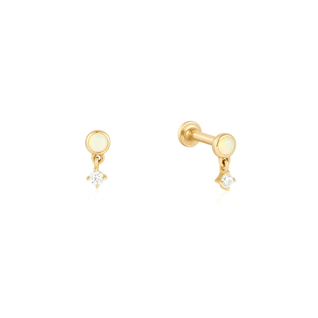 Opal & Lab-Grown Diamond Dangle Piercing Stud