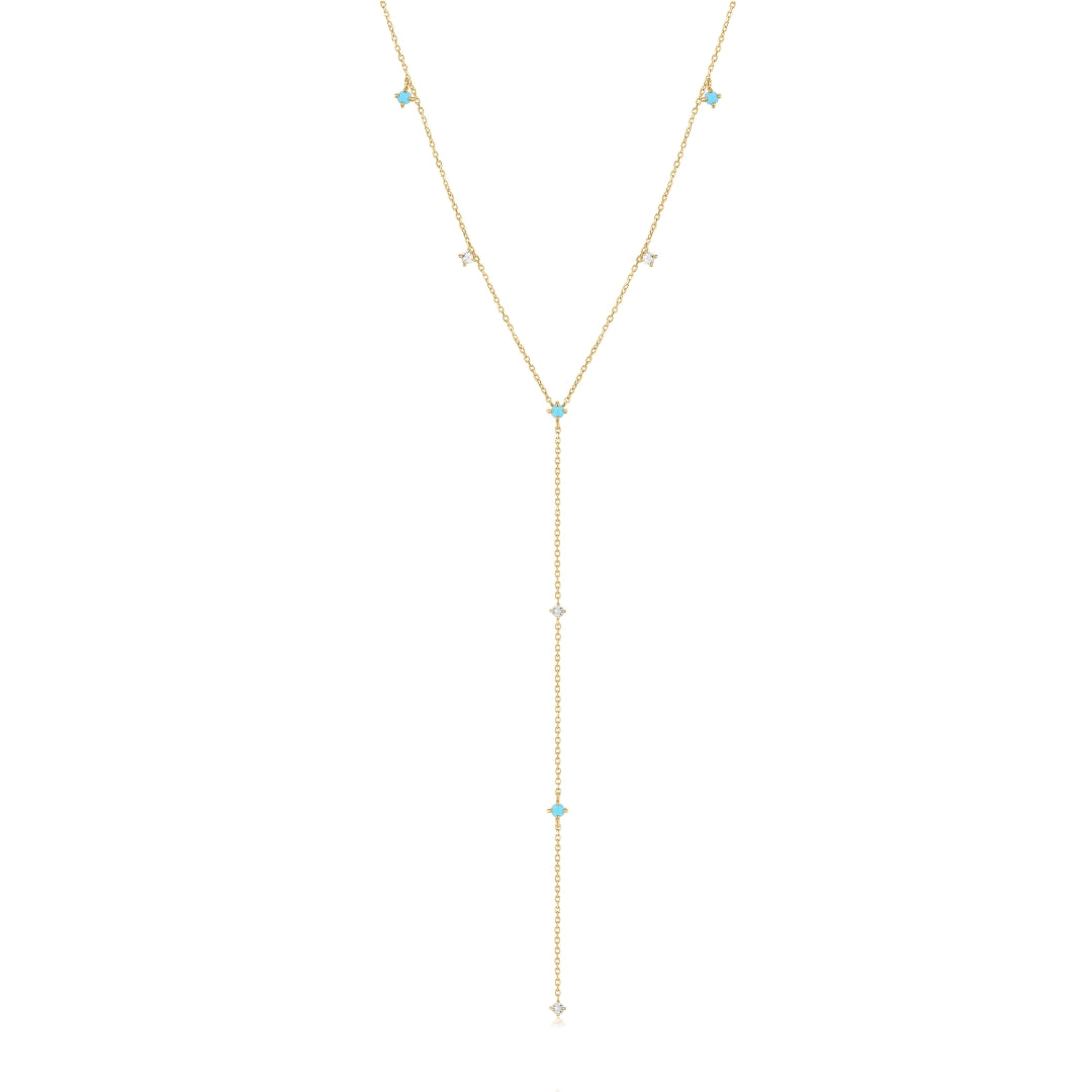Gold Turquoise and Lab-Grown Diamond Lariat Necklace