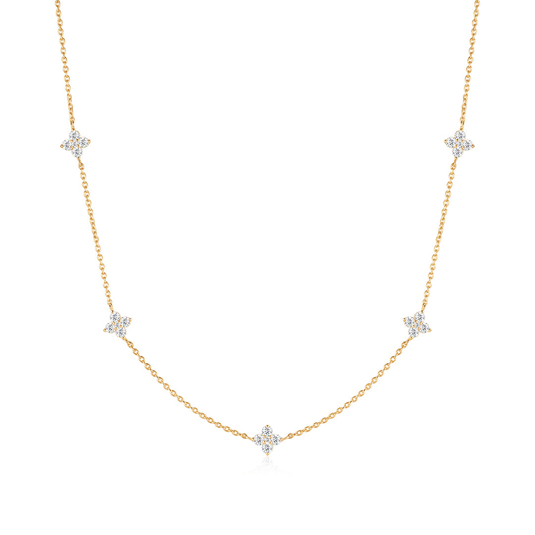 Elegant Gold Diamond Flower Station Necklace (Lab-Grown Diamonds)