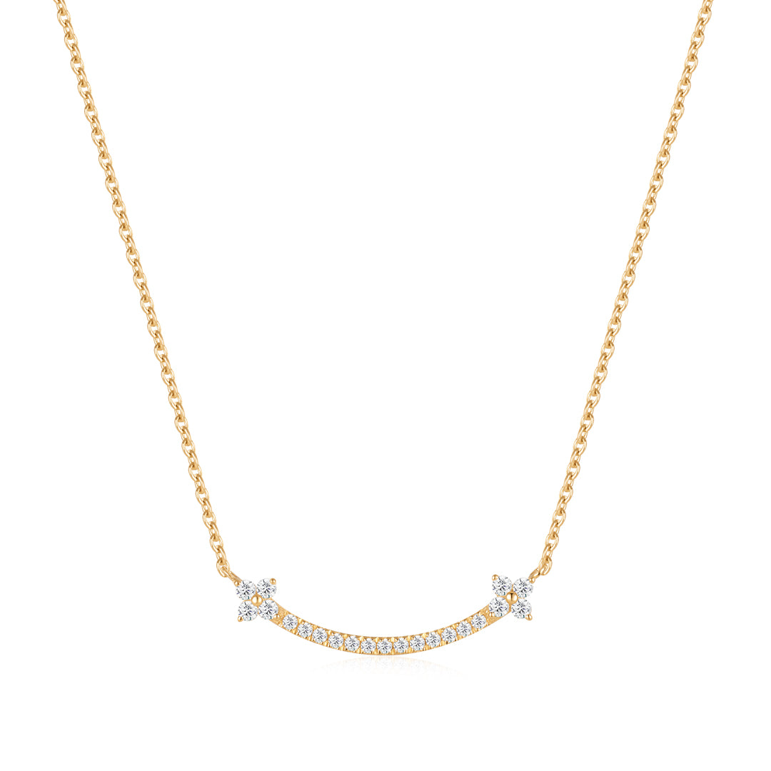 Lab-Grown Diamond Curved Bar Necklace with Floral End Details