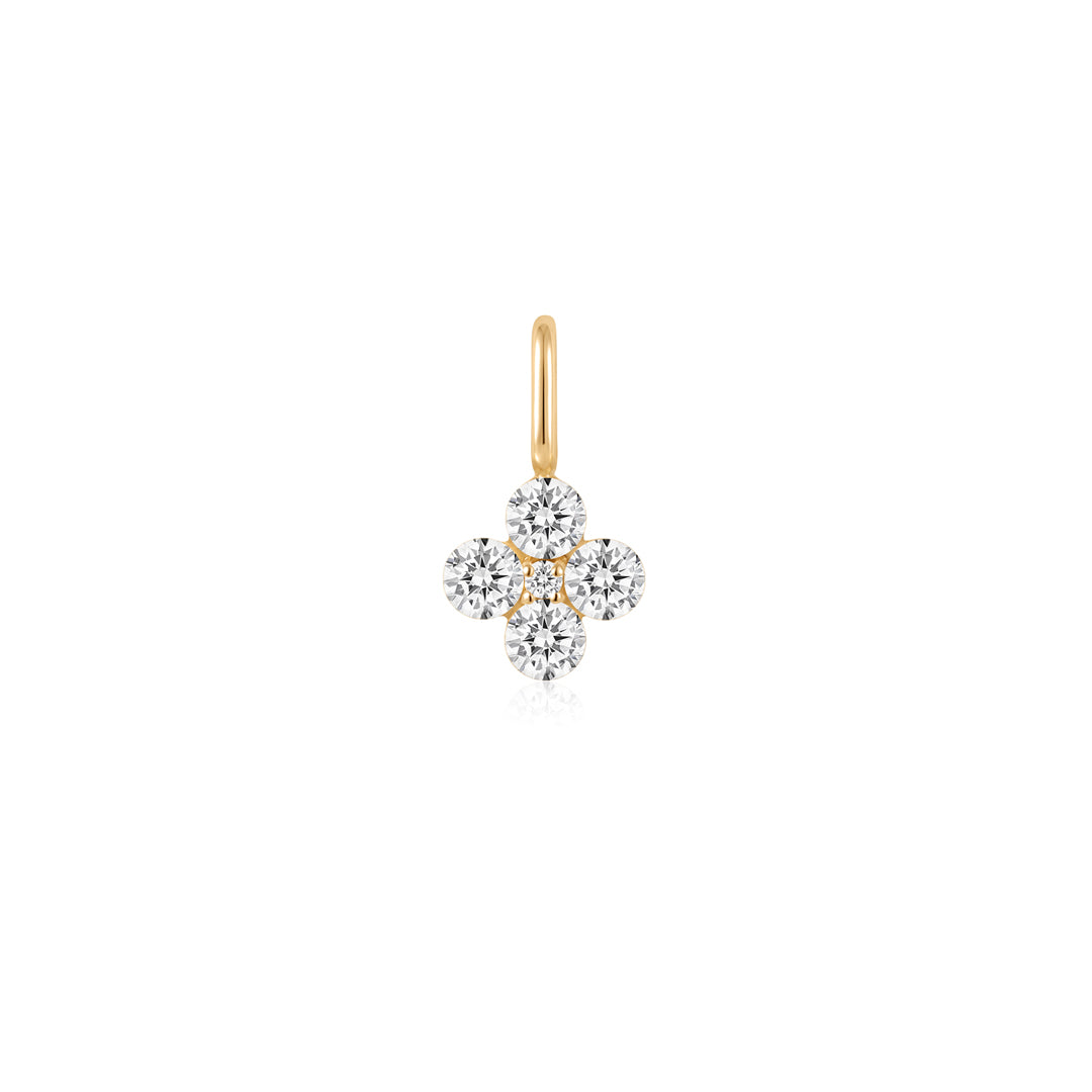 Invisible-Set Round Lab-Grown Diamond Four-Leaf Clover Gold Charm