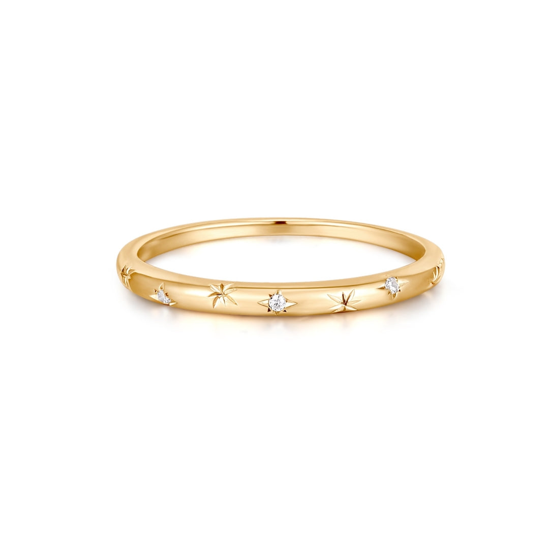 Natural Diamond Celestial Starburst Gold Band Ring
