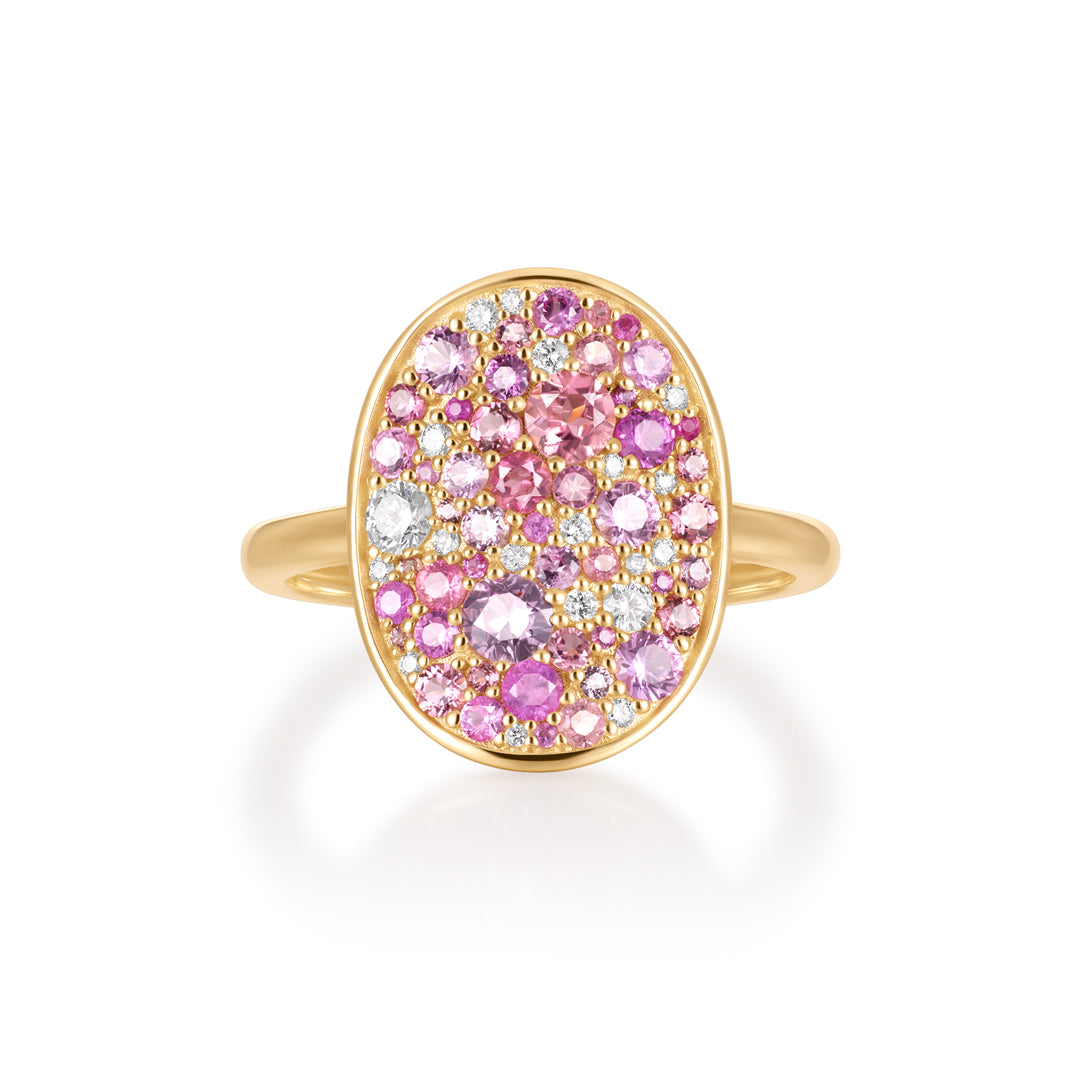Natural Pink Sapphire and Pink Tourmaline Oval Ring with Lab-Grown Diamonds