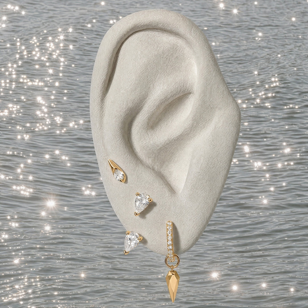 Pavé Lab-Grown Diamond Huggie Earrings with Geometric Drop Charm