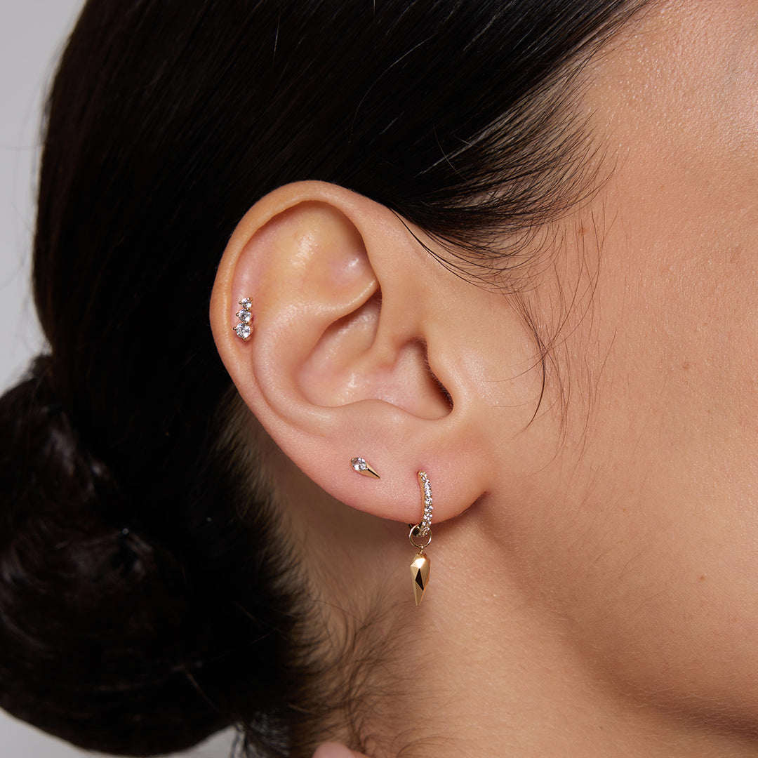 Pavé Lab-Grown Diamond Huggie Earrings with Geometric Drop Charm