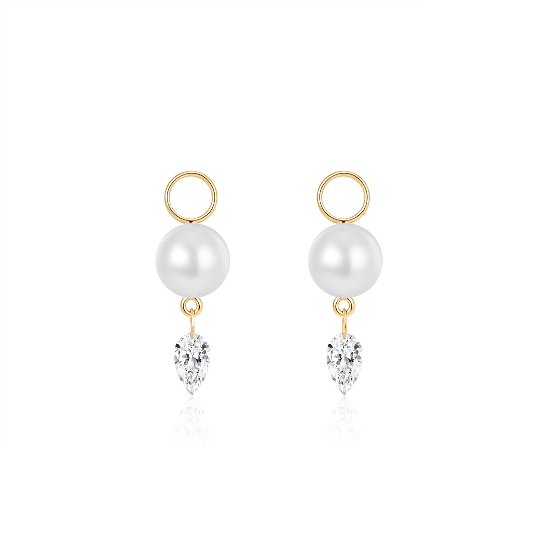 Pearl & Floating Lab-Grown Diamond Huggie Charms – Pair
