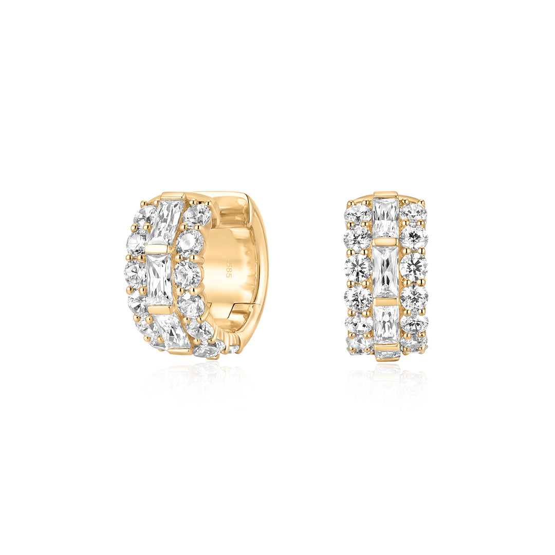 Baguette & Round Natural Diamond Huggie Earrings