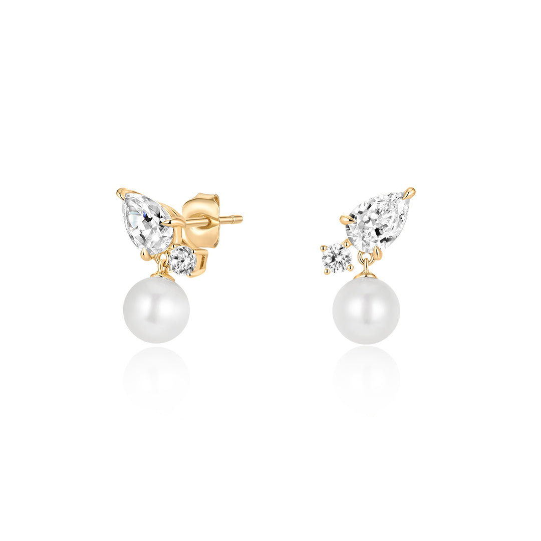 Botanical Lab-Grown Diamond Pearl Drop Earrings