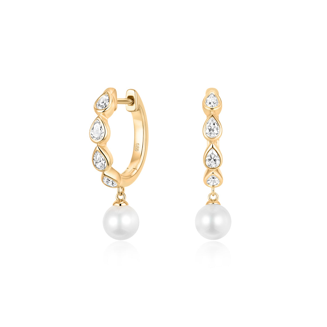 Pear Natural Diamond Pearl Drop Earrings