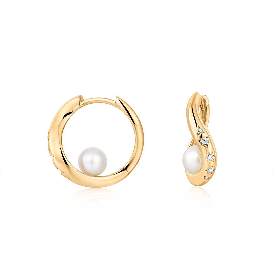 Star-Set Natural Diamond & Pearl Sculptural Huggie Earrings