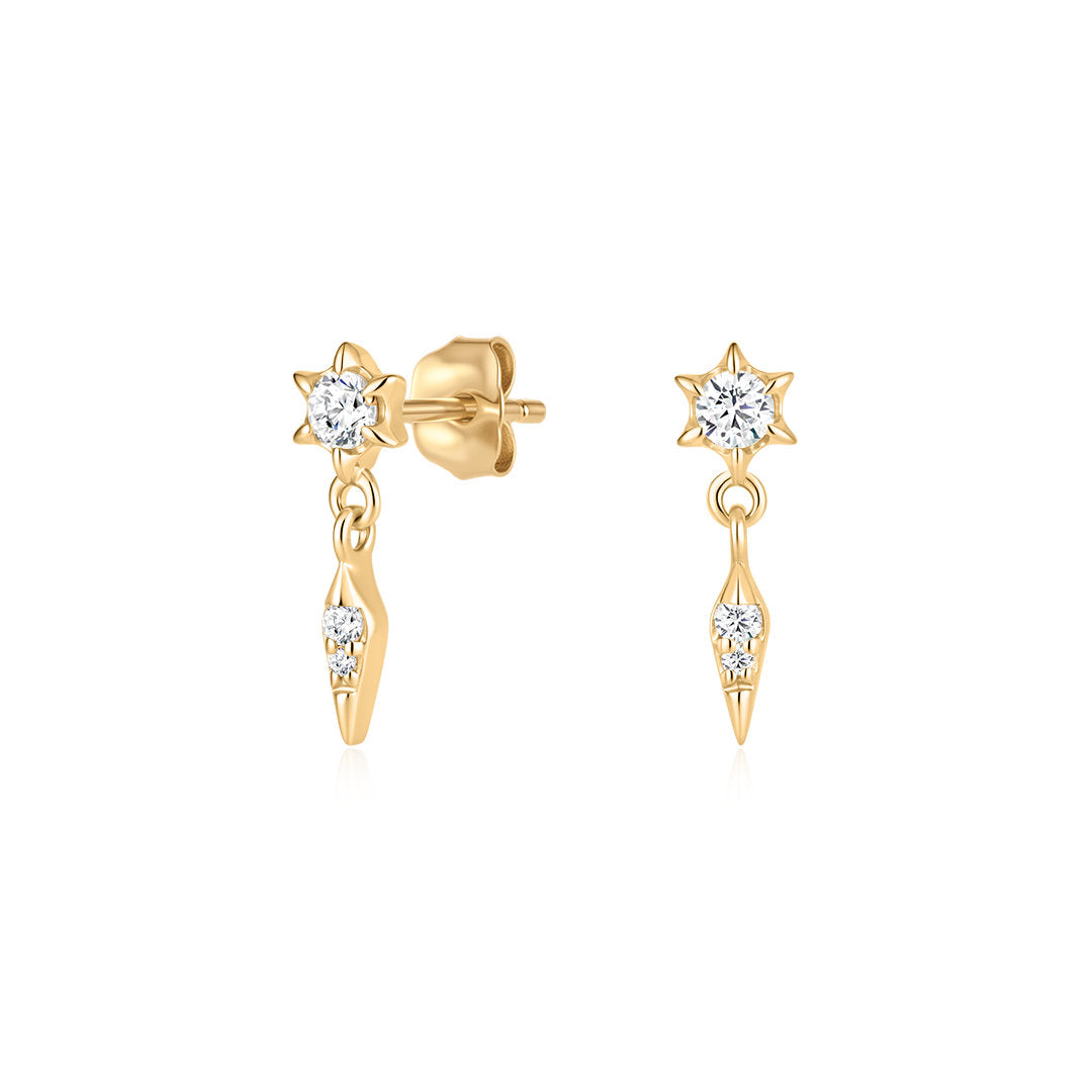 Spiked Star & Pavé Spike Drop Earrings with Natural Diamond