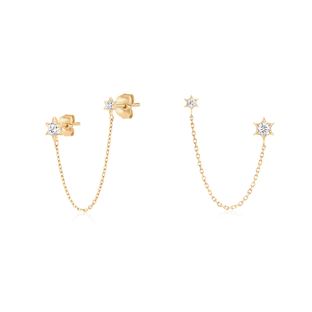 Spiked Star Double Piercing Chain Earrings with Lab-Grown Diamonds