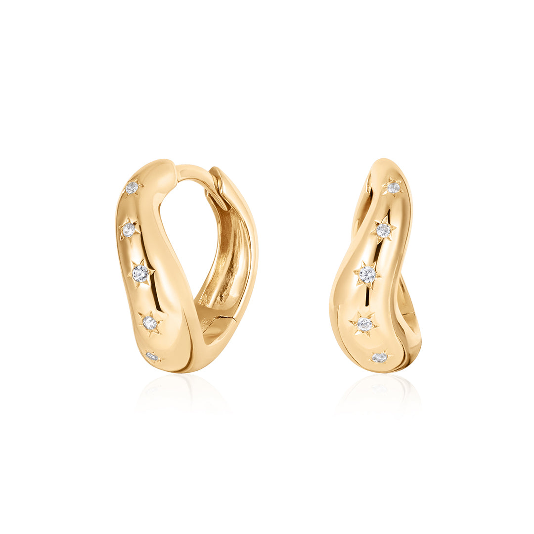 Star-Set Natural Diamond Sculptural Huggie Earrings