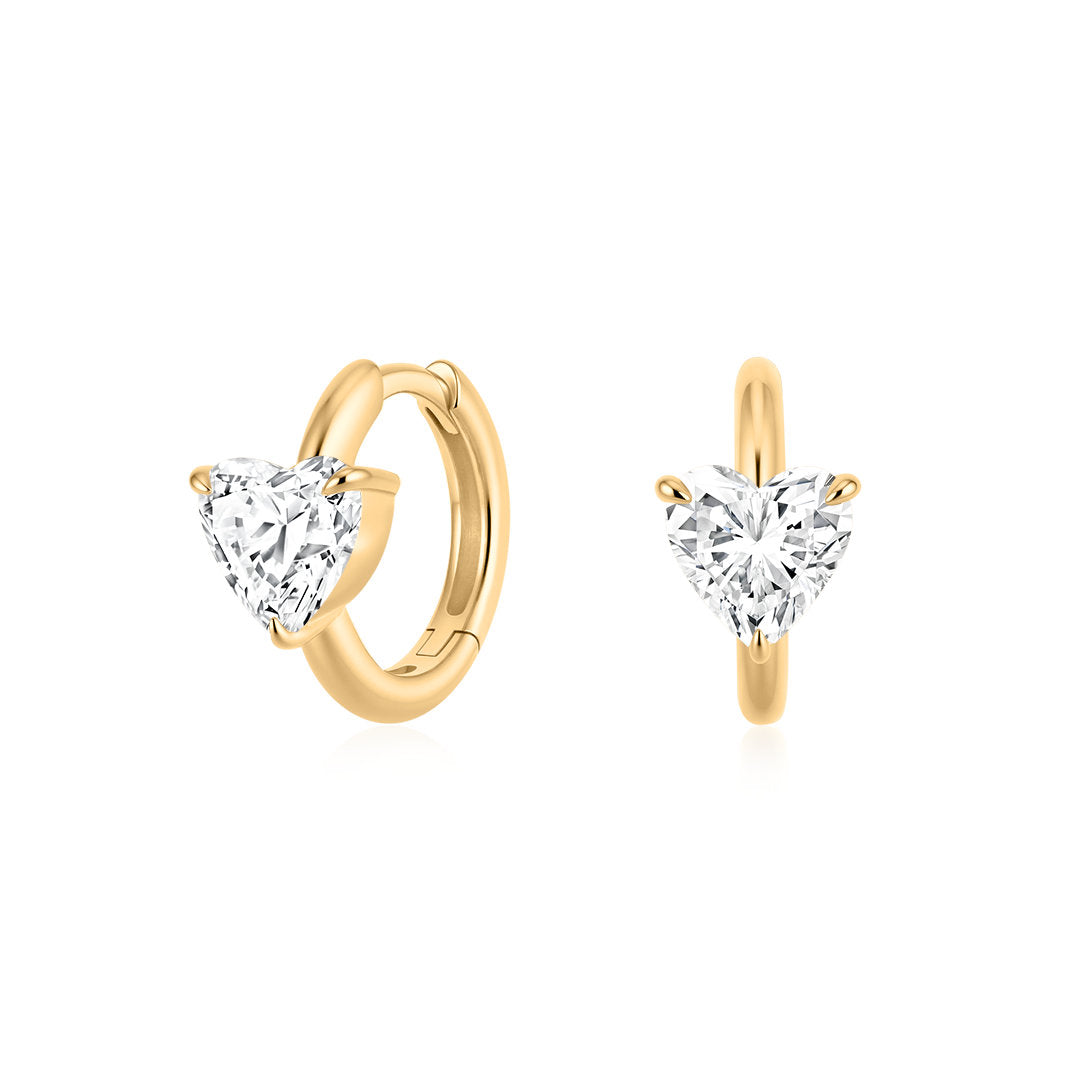 1 CT Heart Cut Lab-Grown Diamond Huggie Hoop Earrings