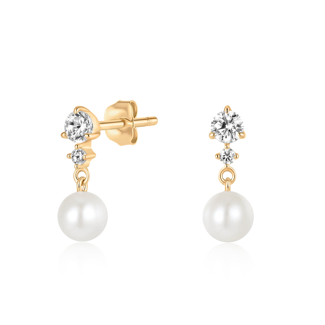 Natural Diamond & Pearl Drop Stud Earrings