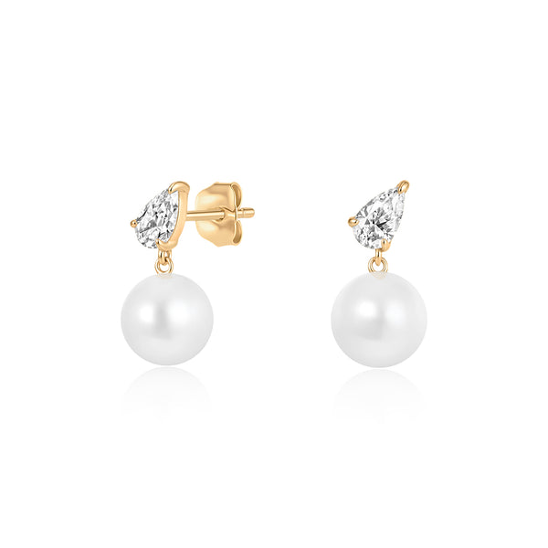 0.5ct Pear-Shaped Lab-Grown Diamond Pearl Drop Earrings