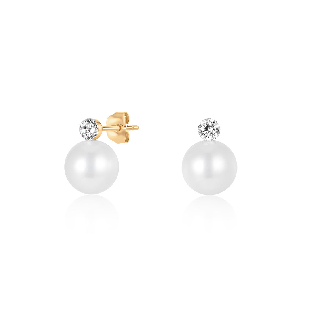 Invisible-Set Lab-Grown Diamond Pearl Stud Earrings