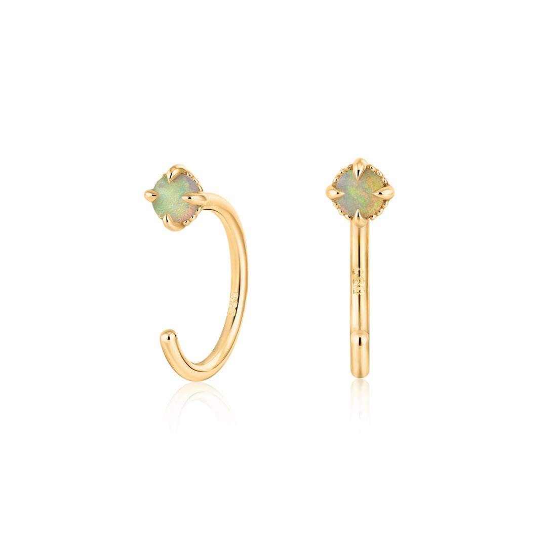 Round Opal Open Huggie Earrings