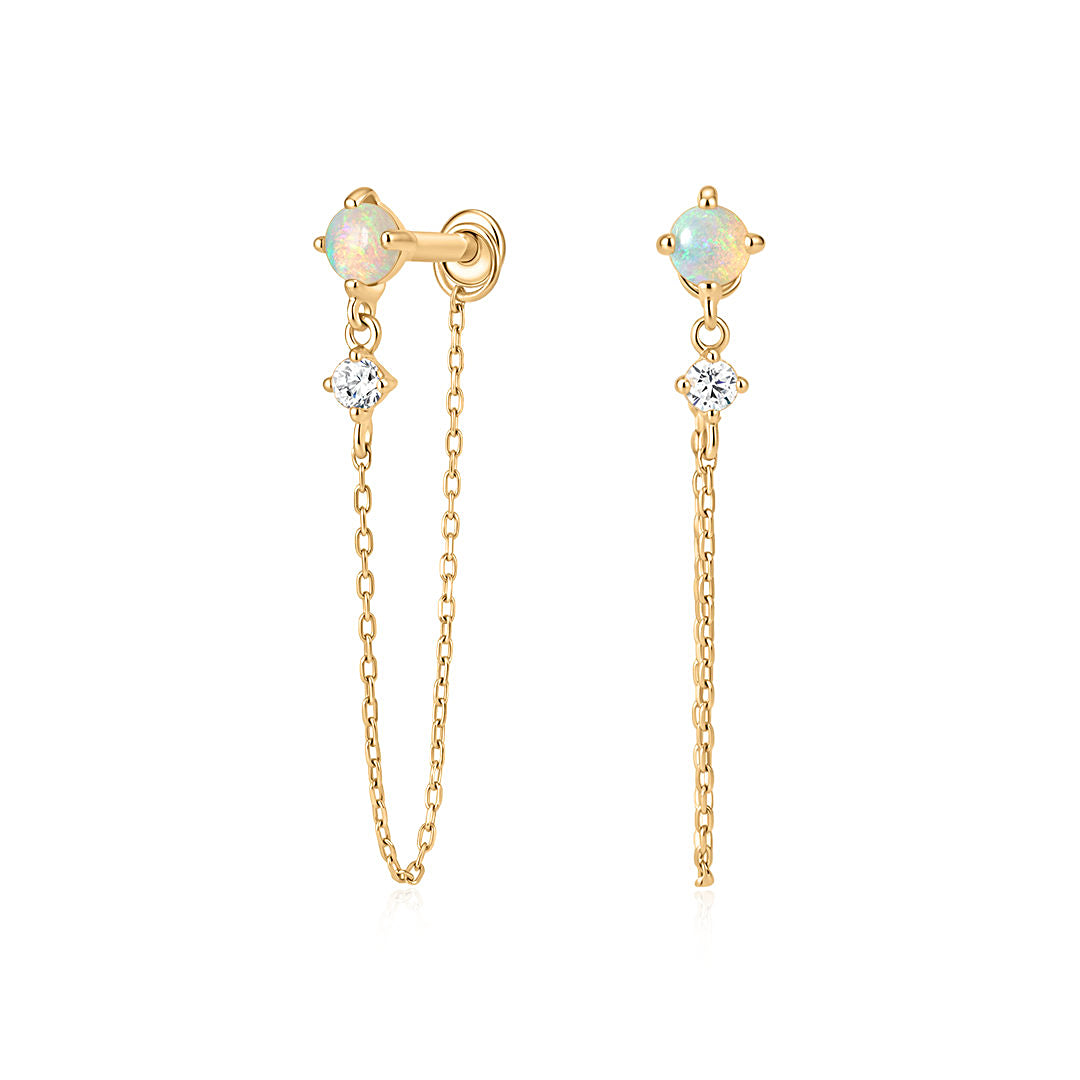 Opal & Natural Diamond Chain Flat Back Studs