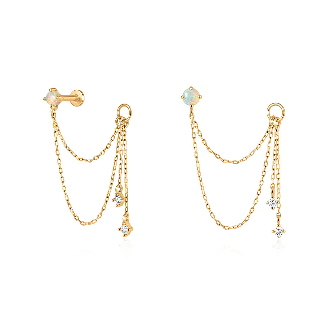 Opal Cascade Chain Flat Back Earrings with Lab-Grown Diamonds