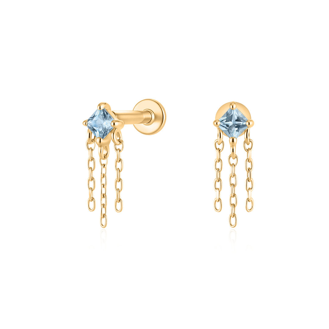 Blue Topaz Triple-Chain Flat Back Studs