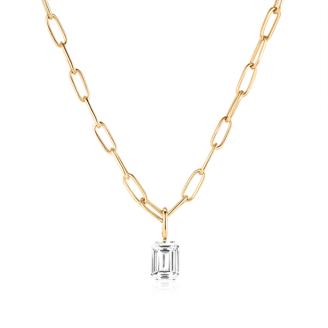 Emerald-Cut Lab Diamond Paperclip Chain Necklace