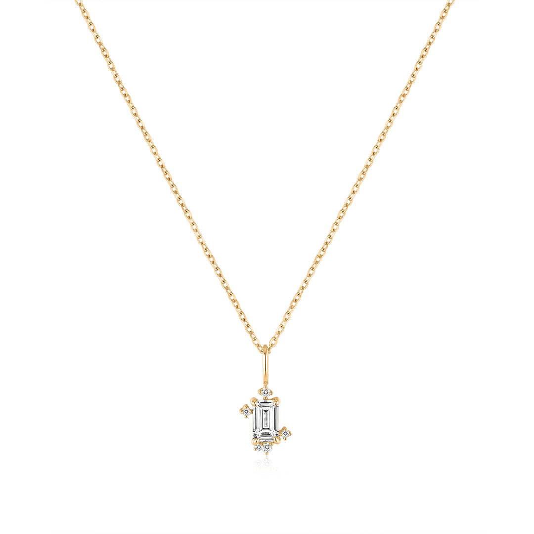 Emerald-Cut Lab-Grown Diamond Ornate Pendant Necklace