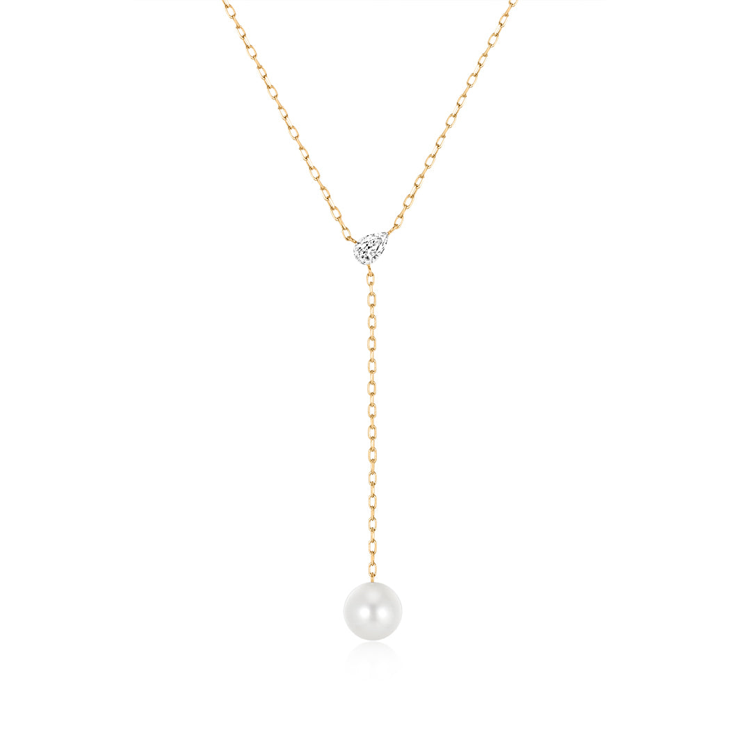 Lab-Grown Diamond Pearl Drop Lariat Necklace