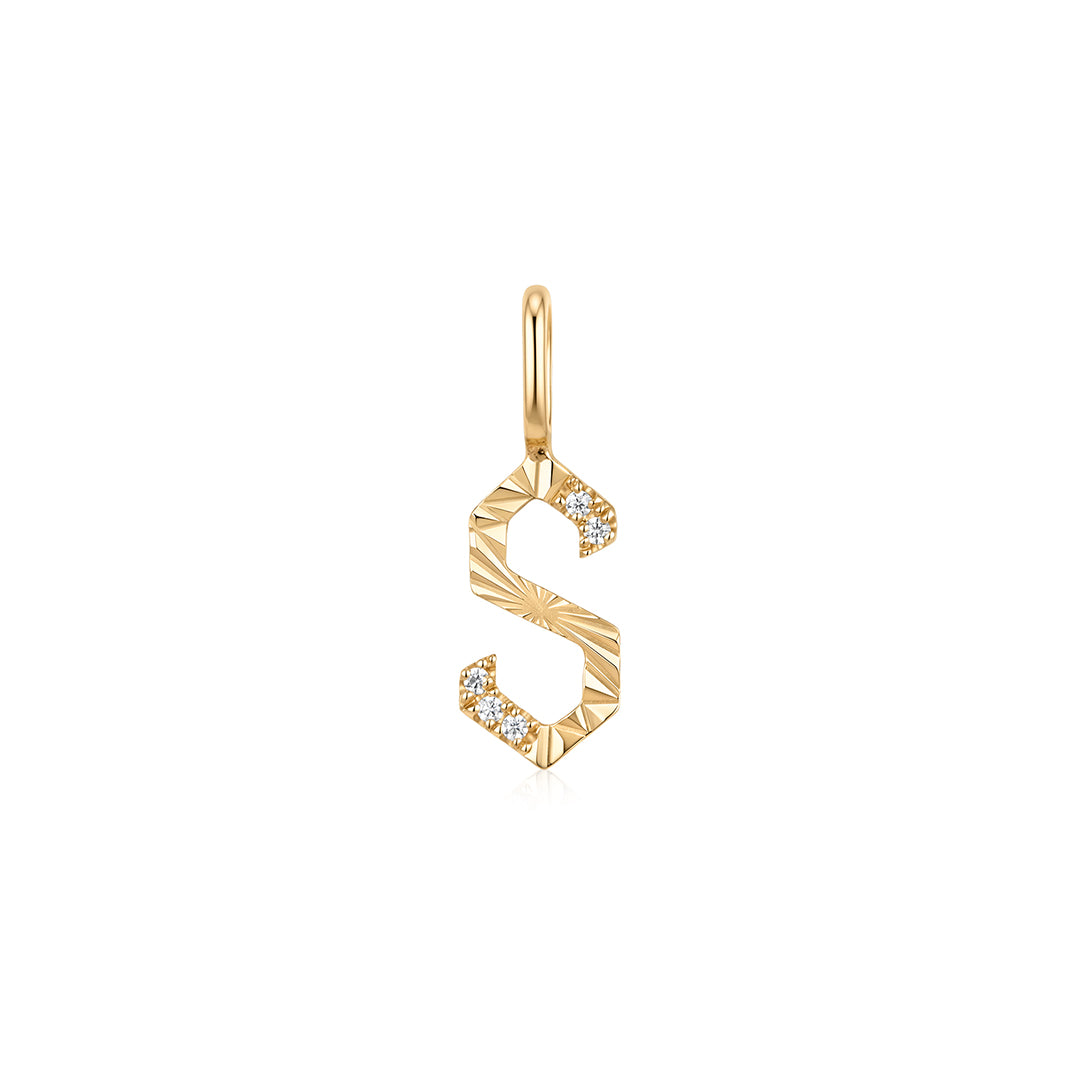 CNC Engraved Natural Diamond Initial Pendant