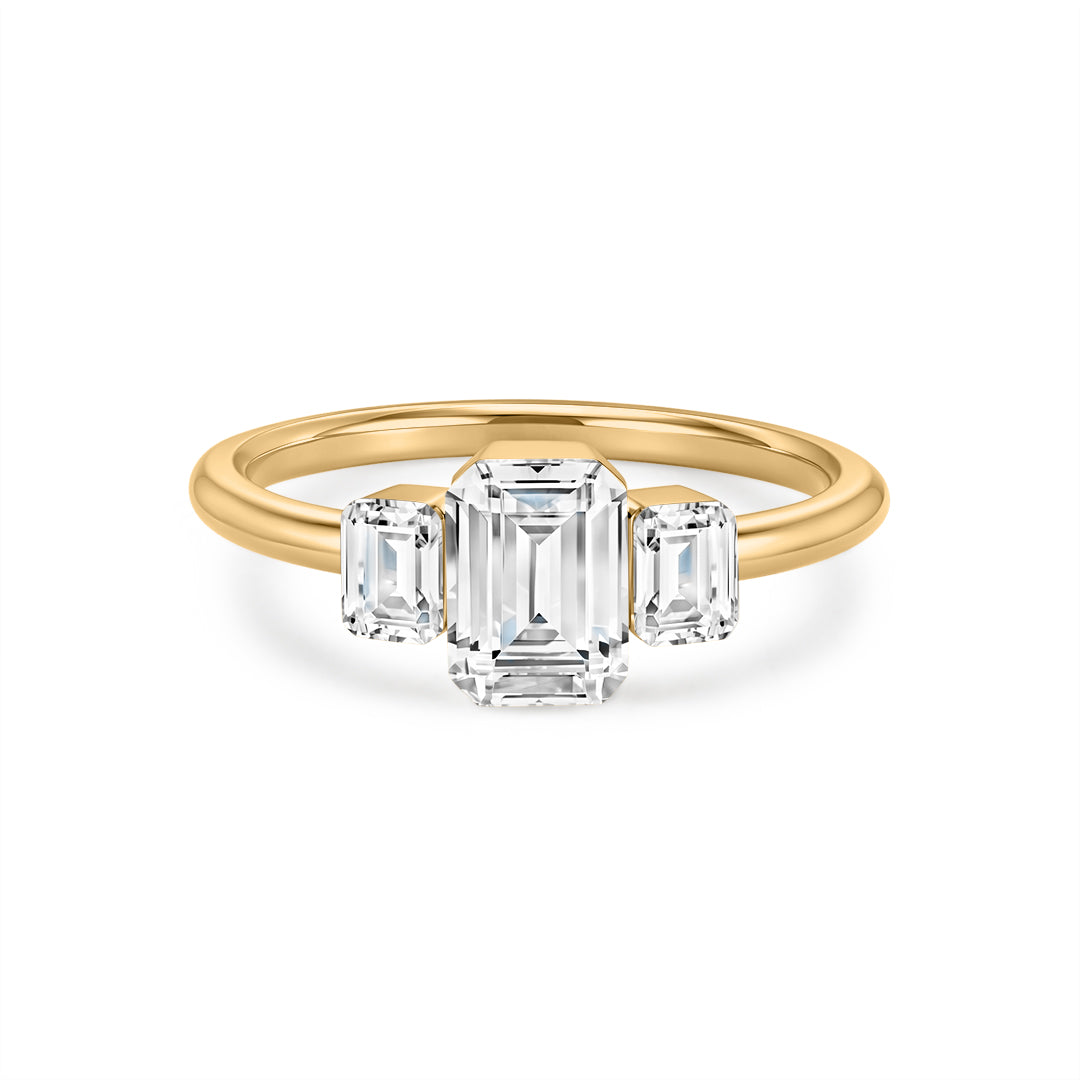 Invisible-Set Emerald Lab-Grown Diamond Three-Stone Engagement Ring