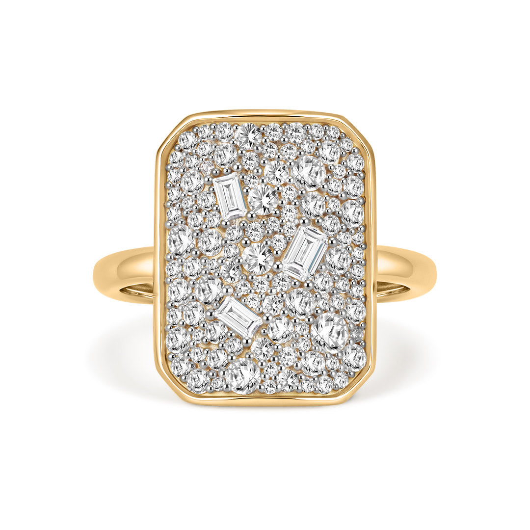 Two-Tone Pavé Mosaic Lab-Grown Diamond Statement Ring
