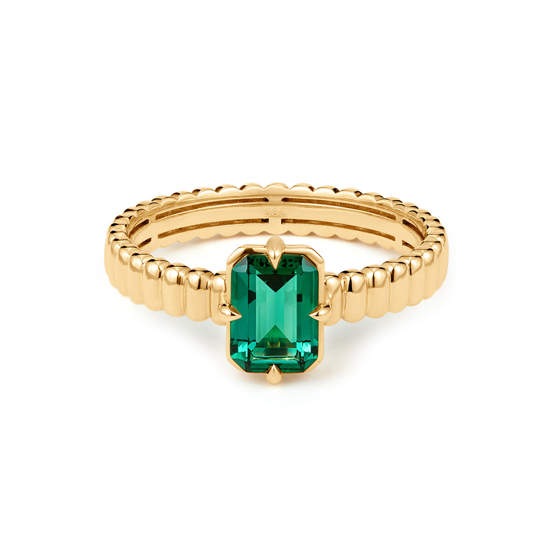 Emerald-Cut Lab-Grown Emerald Ribbed Band Ring