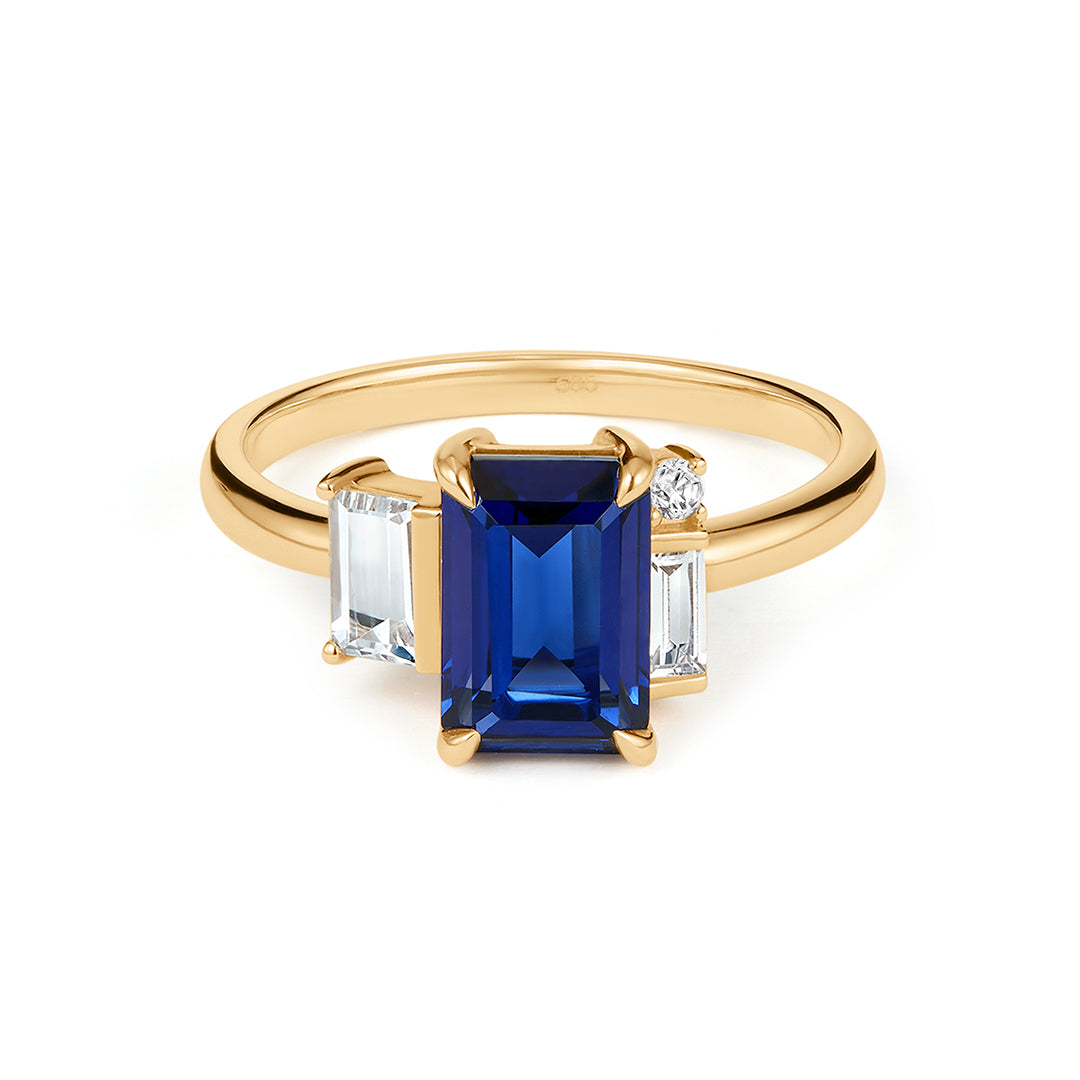 Blue Lab-Grown Sapphire Diamond Accent Ring