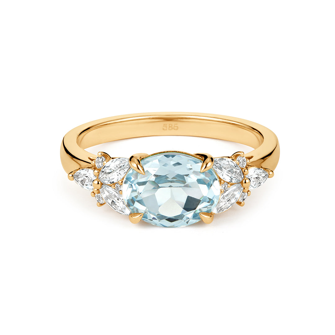Aquamarine Blue Lab-Grown Sapphire Diamond Ring