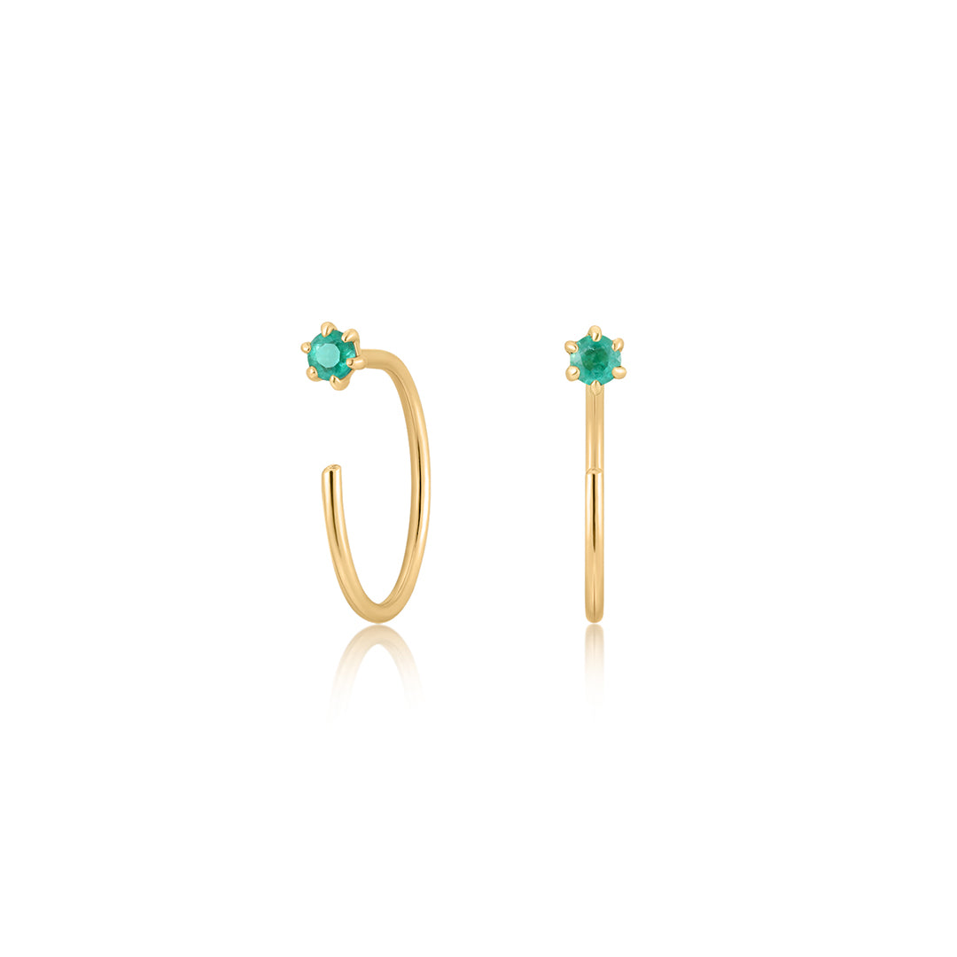 Round Emerald Open Huggie Earrings