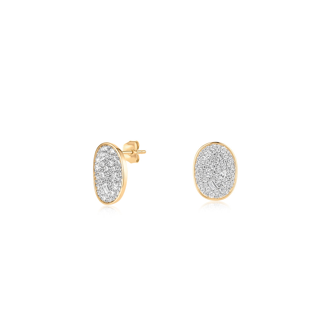 Two-Tone Mixed-Cut Lab-Grown Diamond Oval Stud Earrings